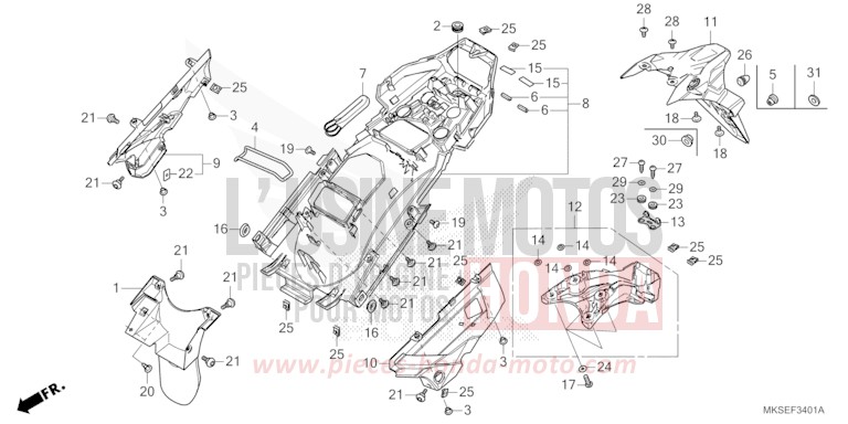 GARDE-BOUE ARRIERE (CRF1100A2/A4/AL2/D2/D4/DL2/DL4) de Africa Twin DCT DARKNESS BLACK METALLIC (NH463) 2021
